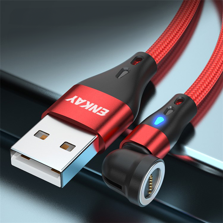 (2m) 3A 3in1 USB A auf USB C / Micro USB / Lightning Ladekabel Magnetisches 180° Datenkabel mit LED - Grün