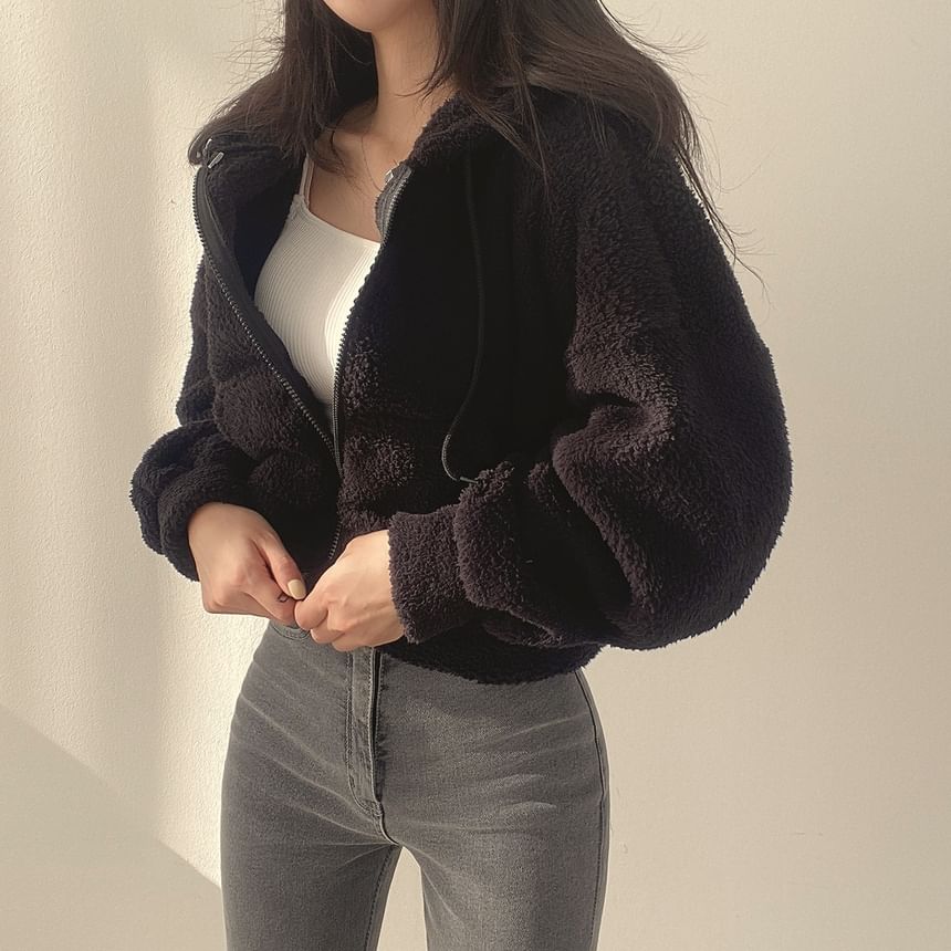 Bolgivy - Fleece effen jas met capuchon en rits