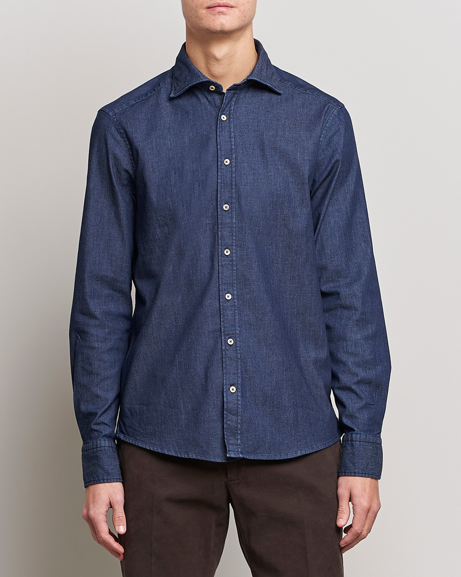 Stenströms Slimline Garment Washed Shirt Dark Denim