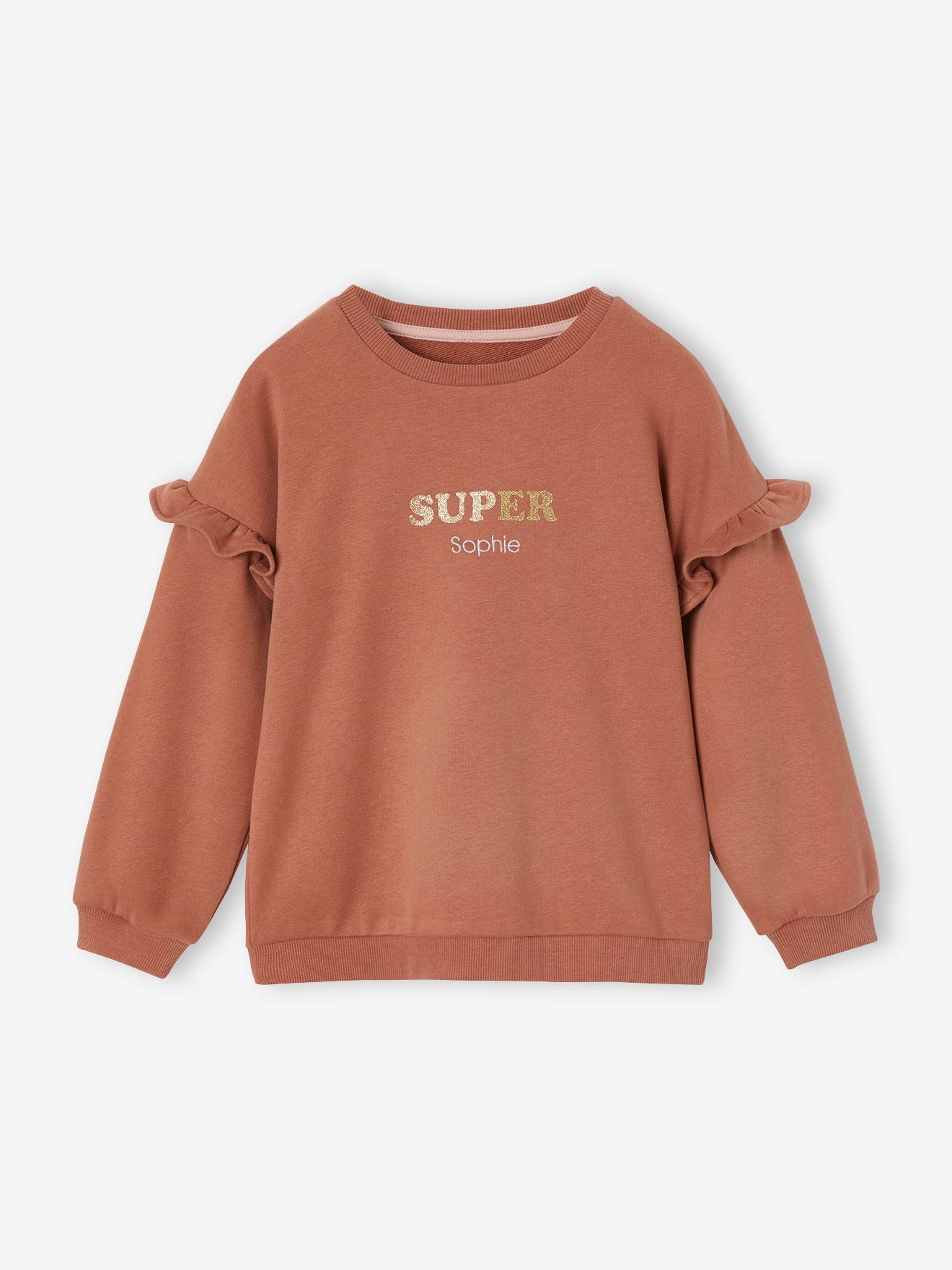 Blusa de moletom com babados personalizável para meninas, cor ferrugem