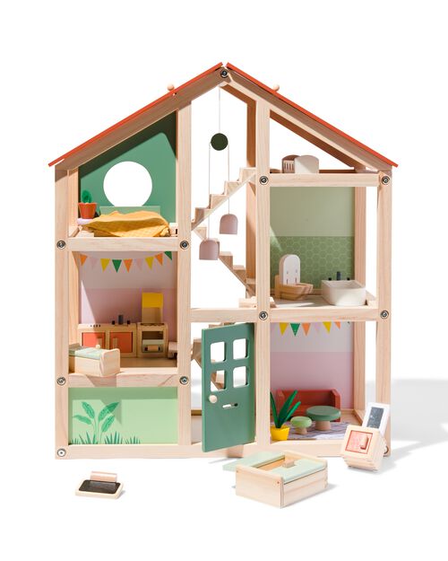 maison de poupée en bois avec meubles 52x24x61.5