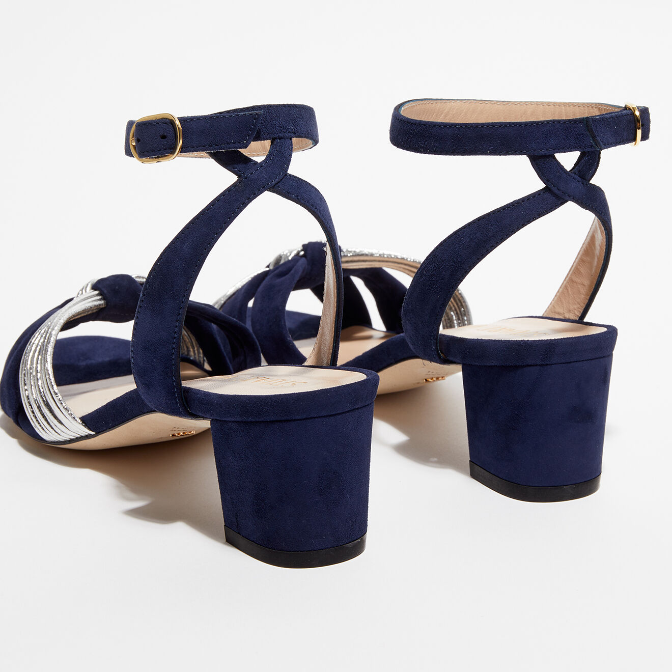 Stuart Weitzman Sandales en Cuir & Velours de Cuir Elvita 50 bleu marine/argenté - Talon 5 cm