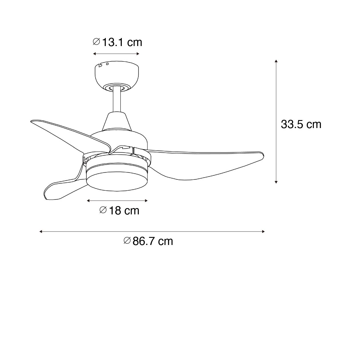 Plafondventilator zwart 86.7cm incl. LED dimbaar met afstandsbediening - Yuki