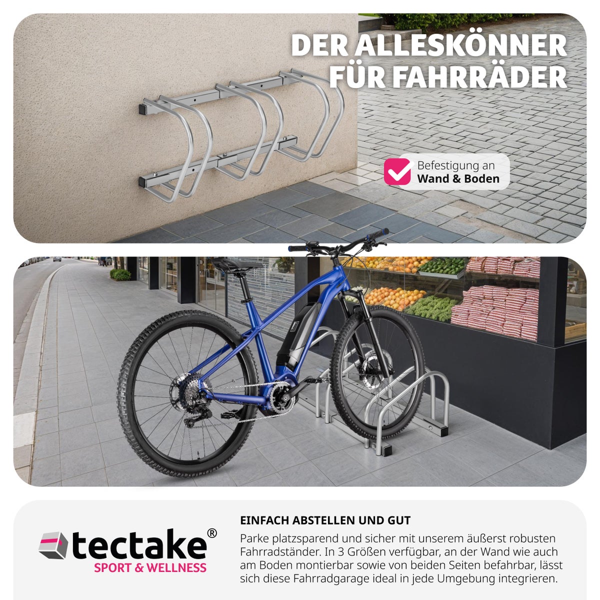 tectake roestvrijstalen fietsendrager, aan beide zijden toegankelijk