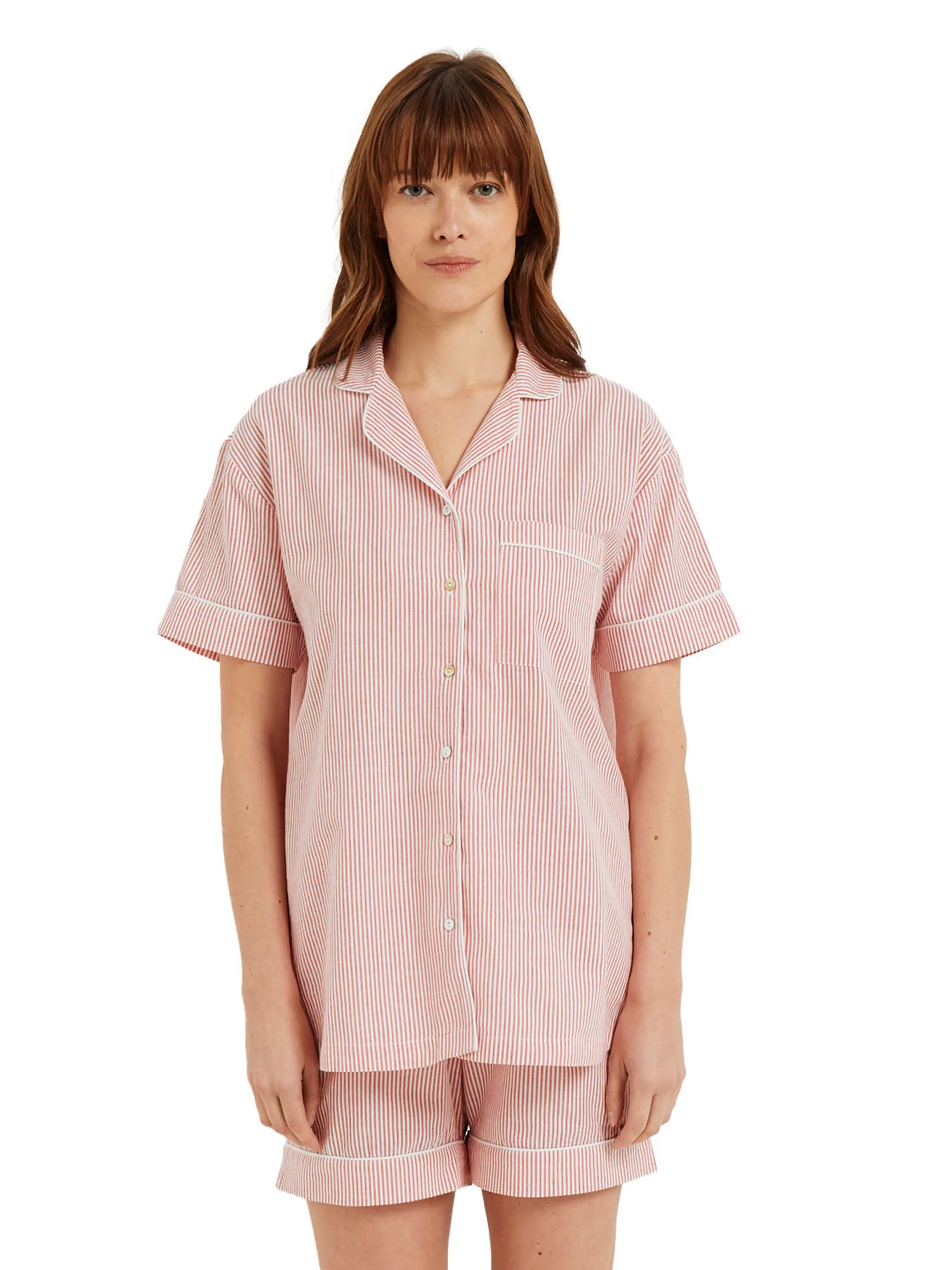 Vertbaudet Sommer-Schlafanzug aus Seersucker für Schwangerschaft und Stillzeit rosa