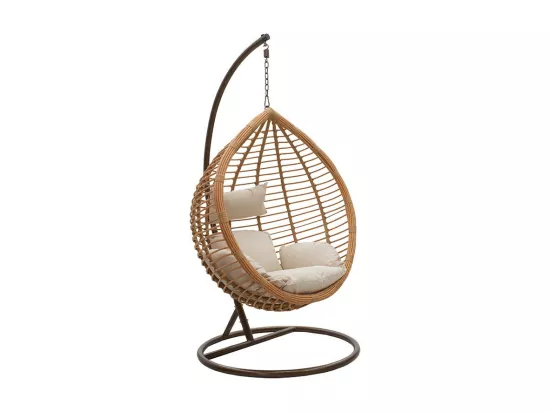 fauteuil suspendu balancelle de jardin métal rotin naturel coussin beige