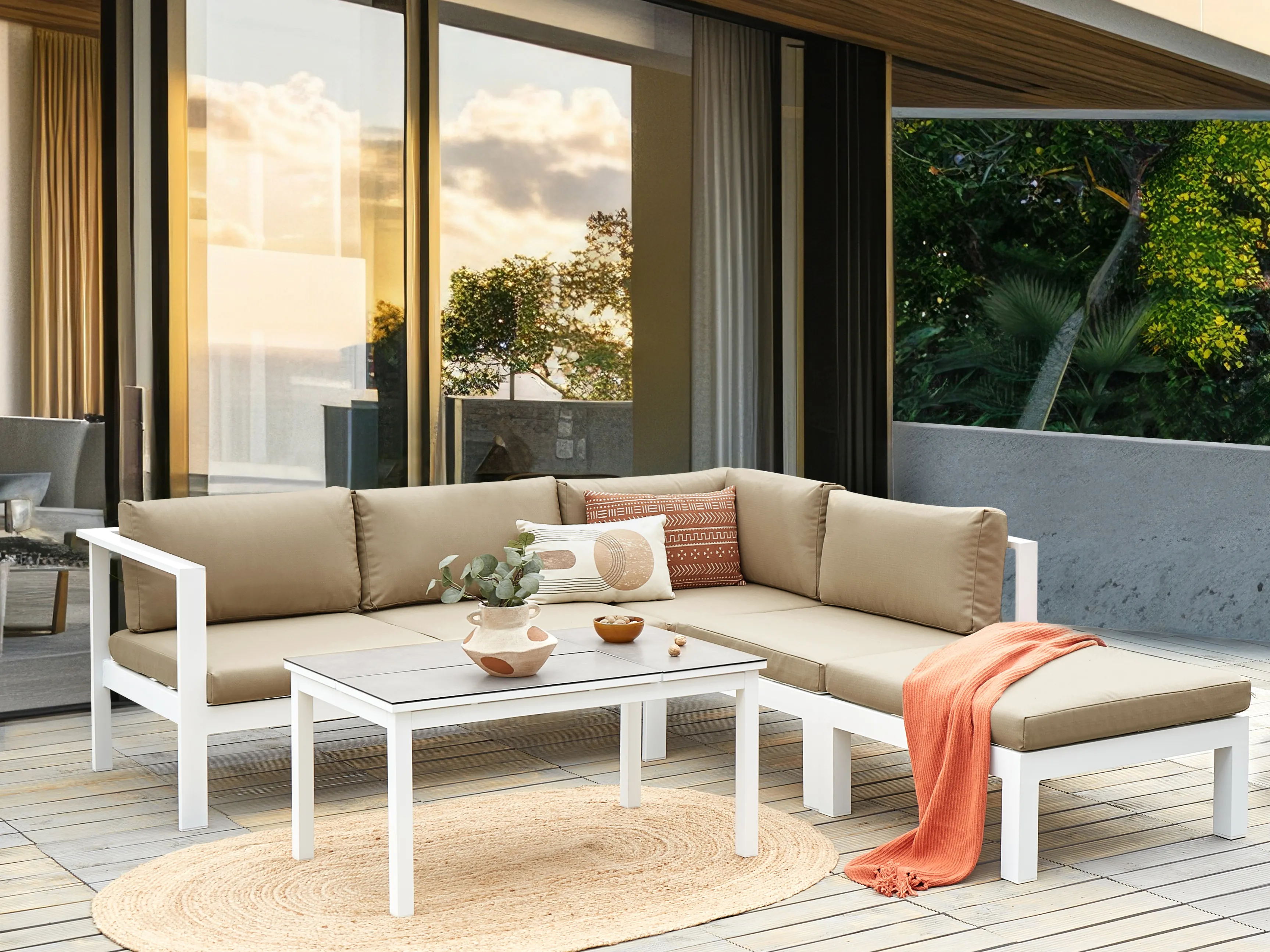 Tuin hoekloungeset met tafel 5-zits MESSINA linkszijdig Metaal Zandbeige