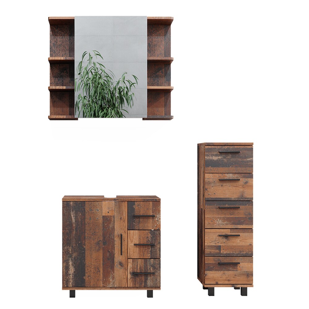 Vicco Badmöbelset Ilias Old Style modern Badezimmerschrank Badschrank Badezimmermöbel Waschtischunterschrank Waschbeckenunterschrank Spiegelschrank Schranktür Schrankfach Schrankschublade
