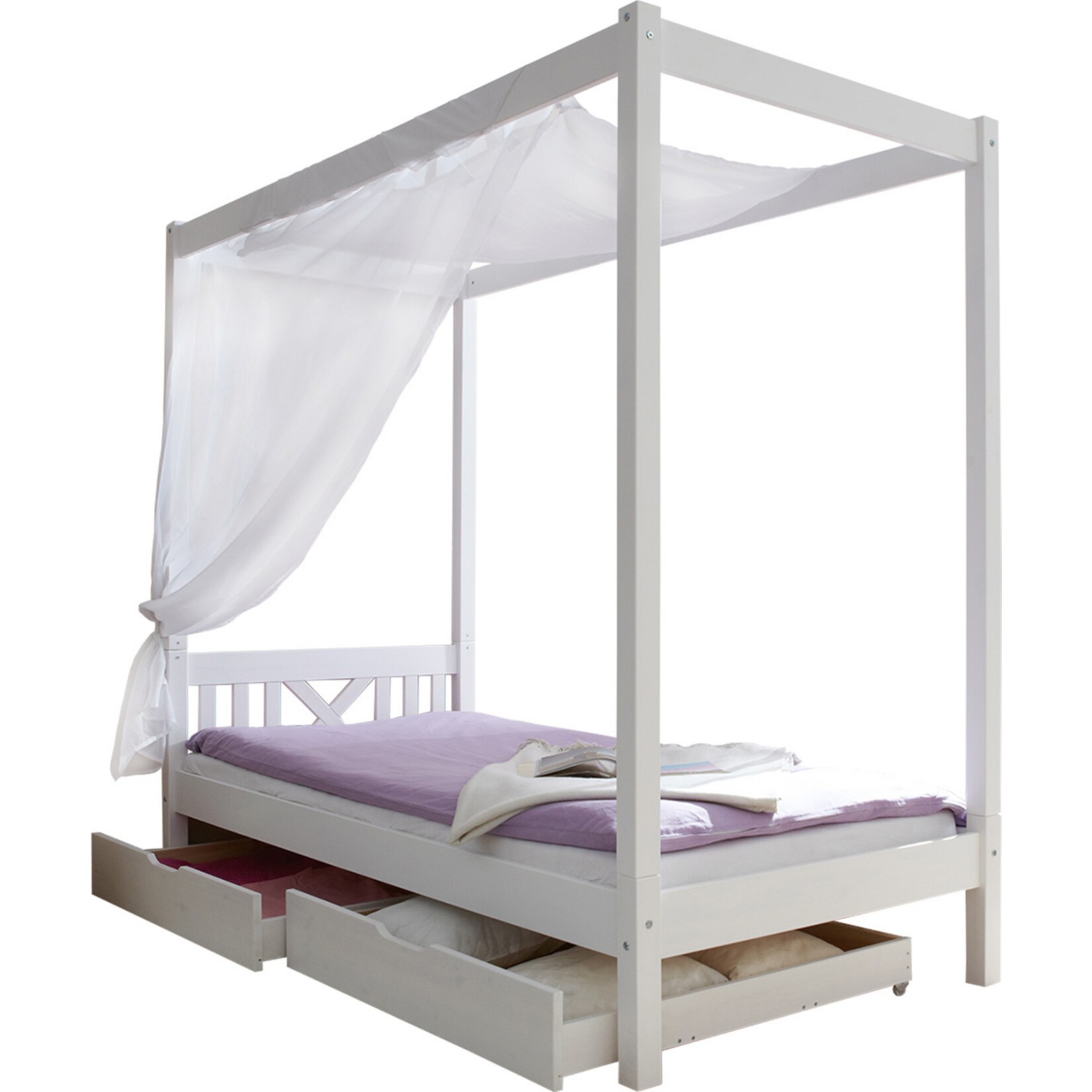 TiCAA Himmelbett Einzelbett LaLuna Kiefer