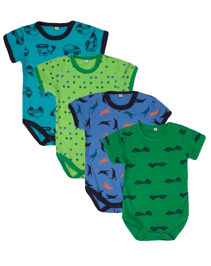 Kurzarmbody BOY WORLD 4er-Pack in dunkelblau/grün