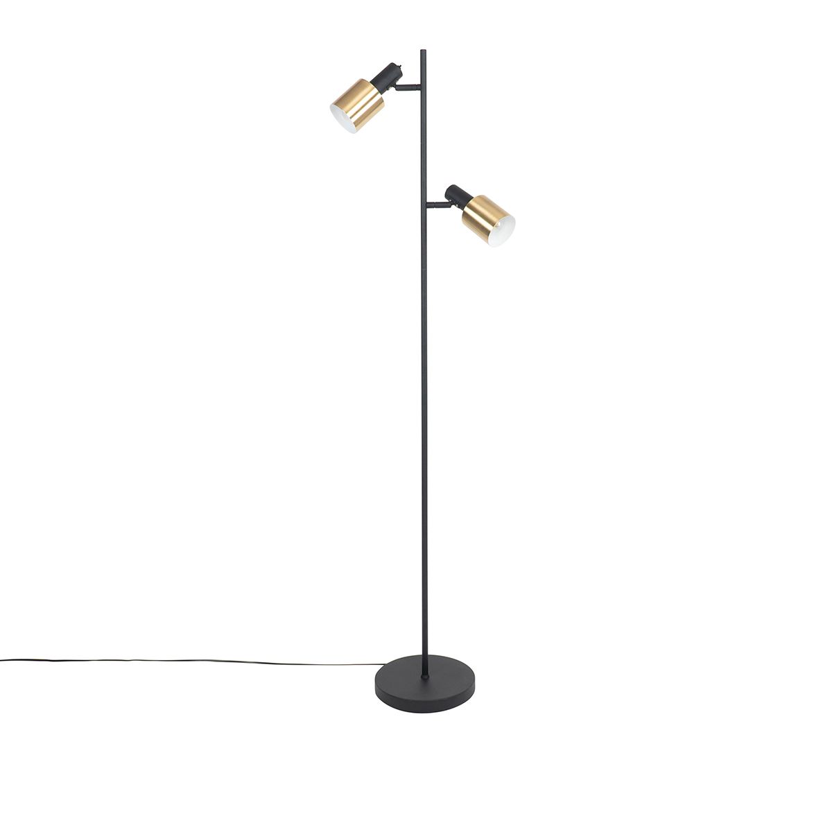 Smart vloerlamp zwart met goud incl. 2 Wifi A60 - Stijn