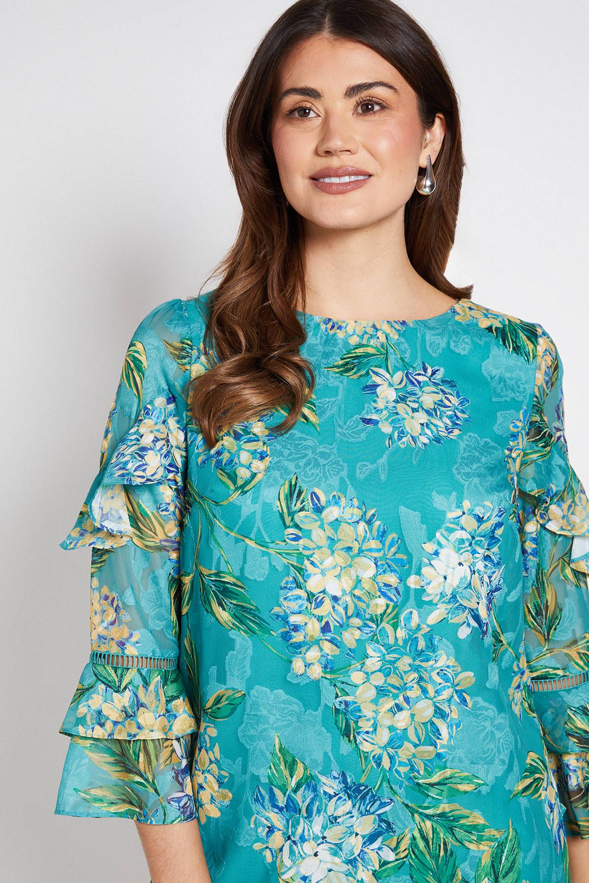 Wallis Robe Droite À Volants Motif Floral Dévoré