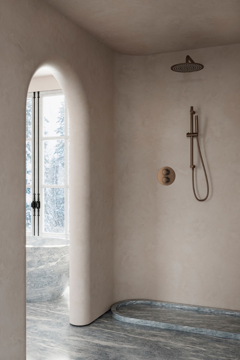 Saniclear Antique inbouw regendouche rond met 20cm hoofddouche, muurarm en glijstang verouderd messing