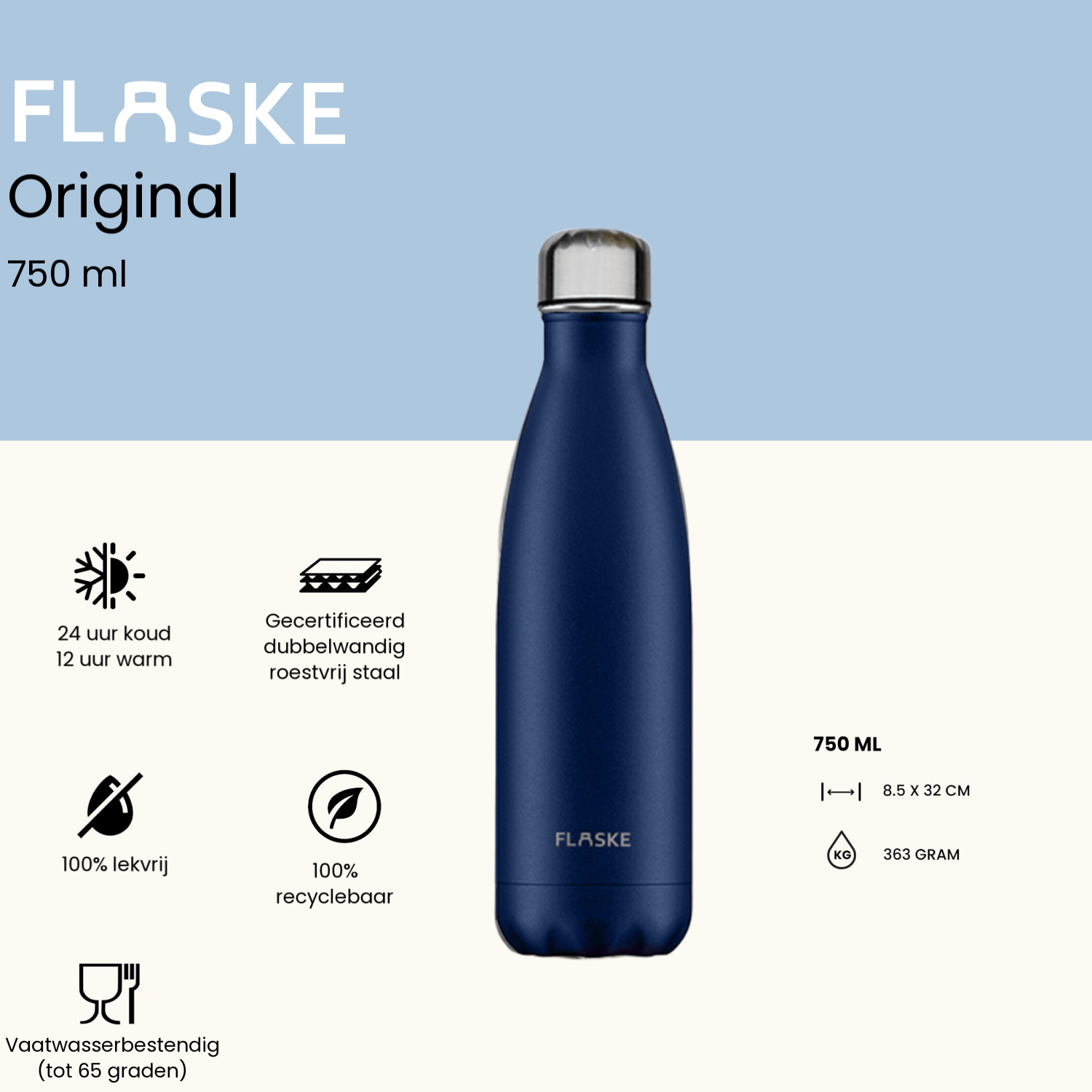 Flaske 750 ml  rvs drinkfles - shade