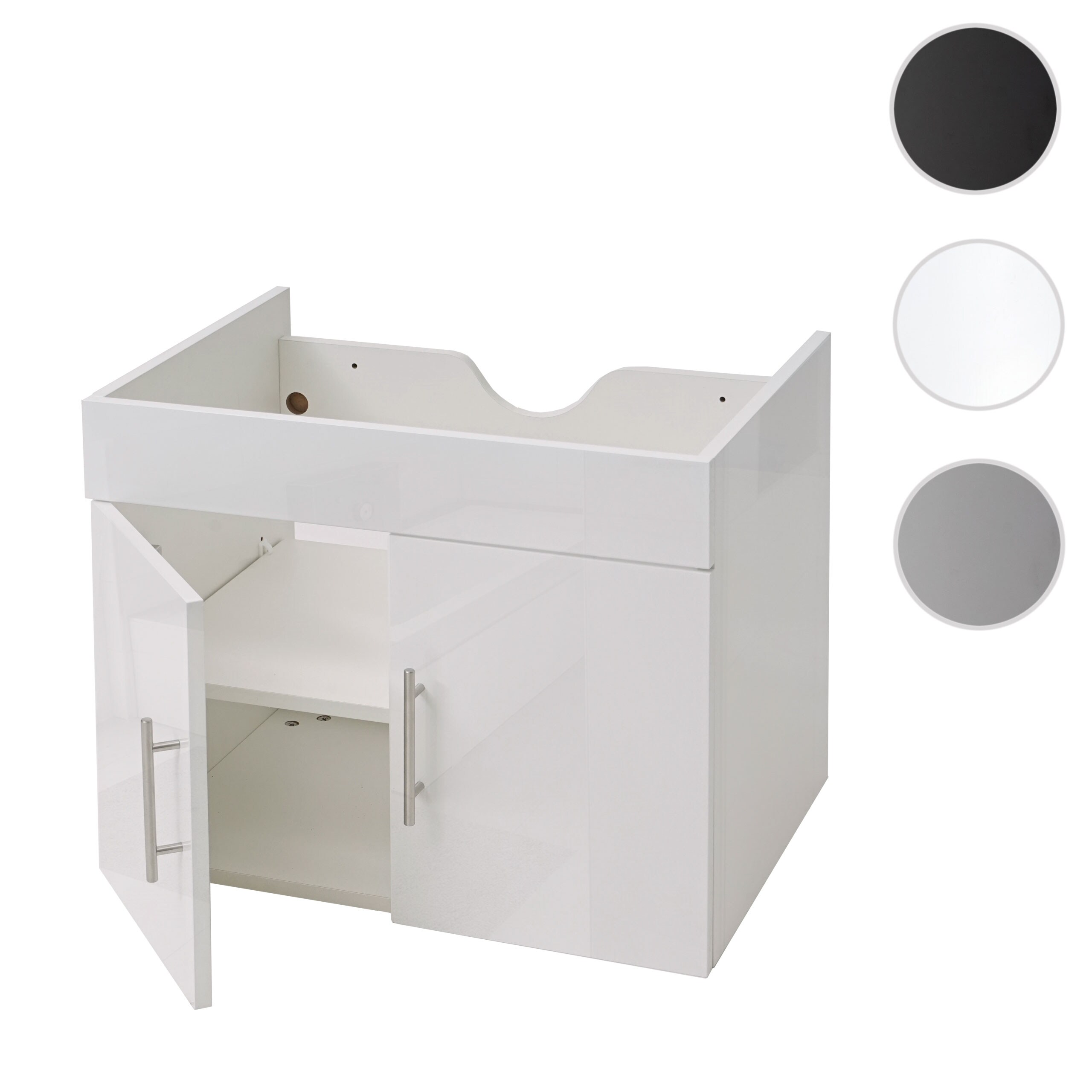 Waschbeckenunterschrank MCW-D16, Waschtischunterschrank Waschtisch Unterschrank Badmöbel, MVG hochglanz 60cm ~ weiß