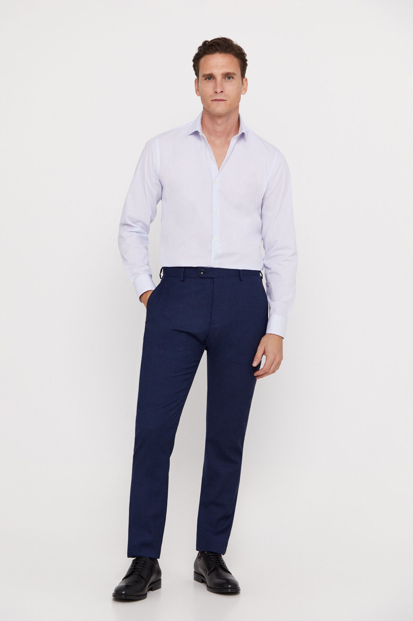 Camisa social slim fit com micro-listras, fácil de passar - Azul
