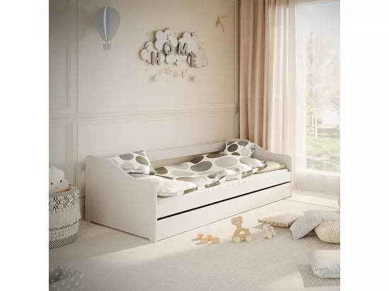 Lit 90x200 sommier matelas et tiroir inclus Allison Blanc
