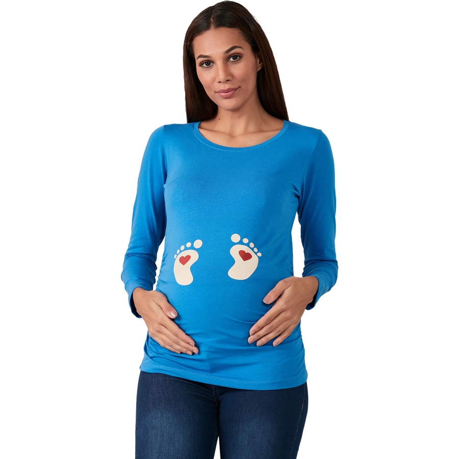 M.M.C. Umstandslangarmshirt Baby Füße mit Motiv Dunkelblau