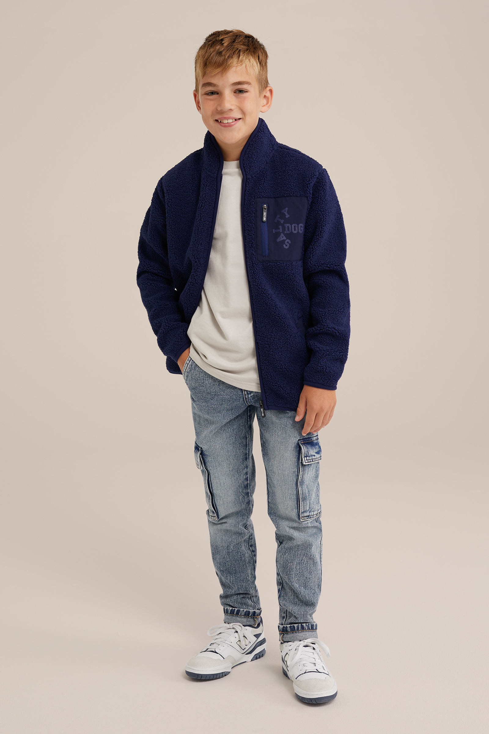 Jongens sweatvest met opdruk Salty Dog Donkerblauw