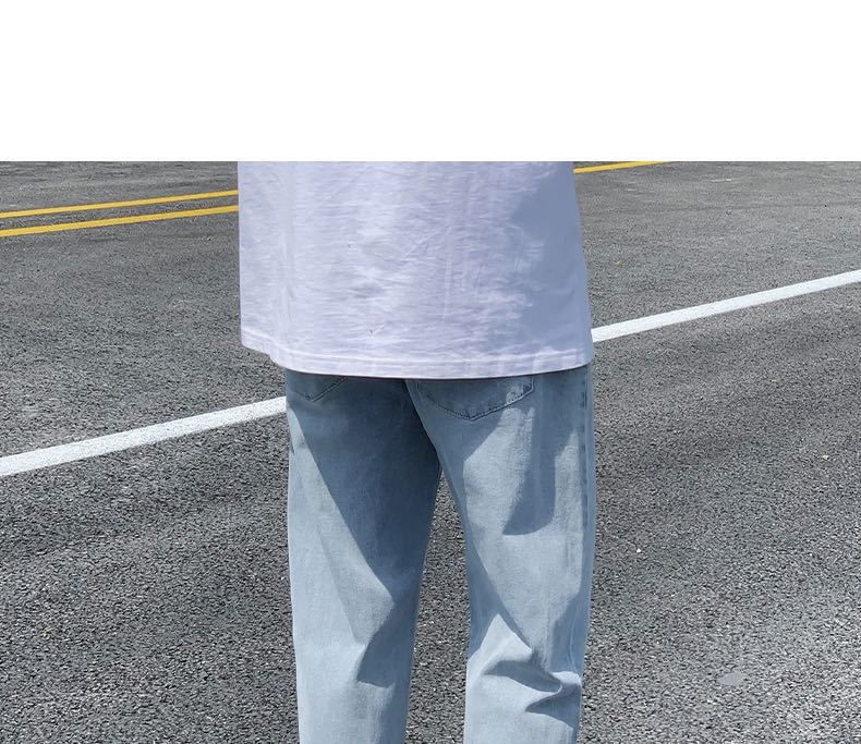 Sinlarity - Gewassen rechte jeans met trekkoord in de taille