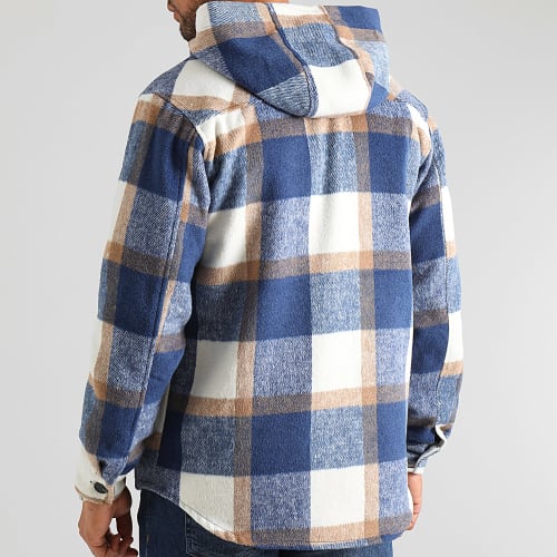 Surchemise A Carreaux Avec Capuche 0389 Bleu Beige