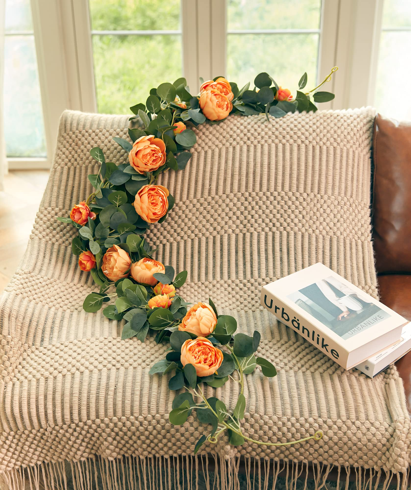 (150cm) Deko Kunstblumen Pfingstrosen Girlande Party Tisch Deko - Orange