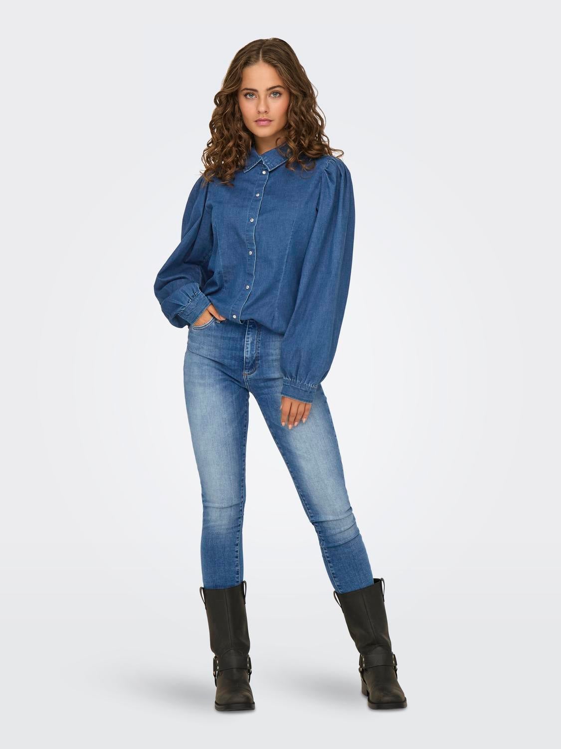 ONLFOREVER Hohe Taille Skinny Fit Jeans Dark Medium Blue Denim