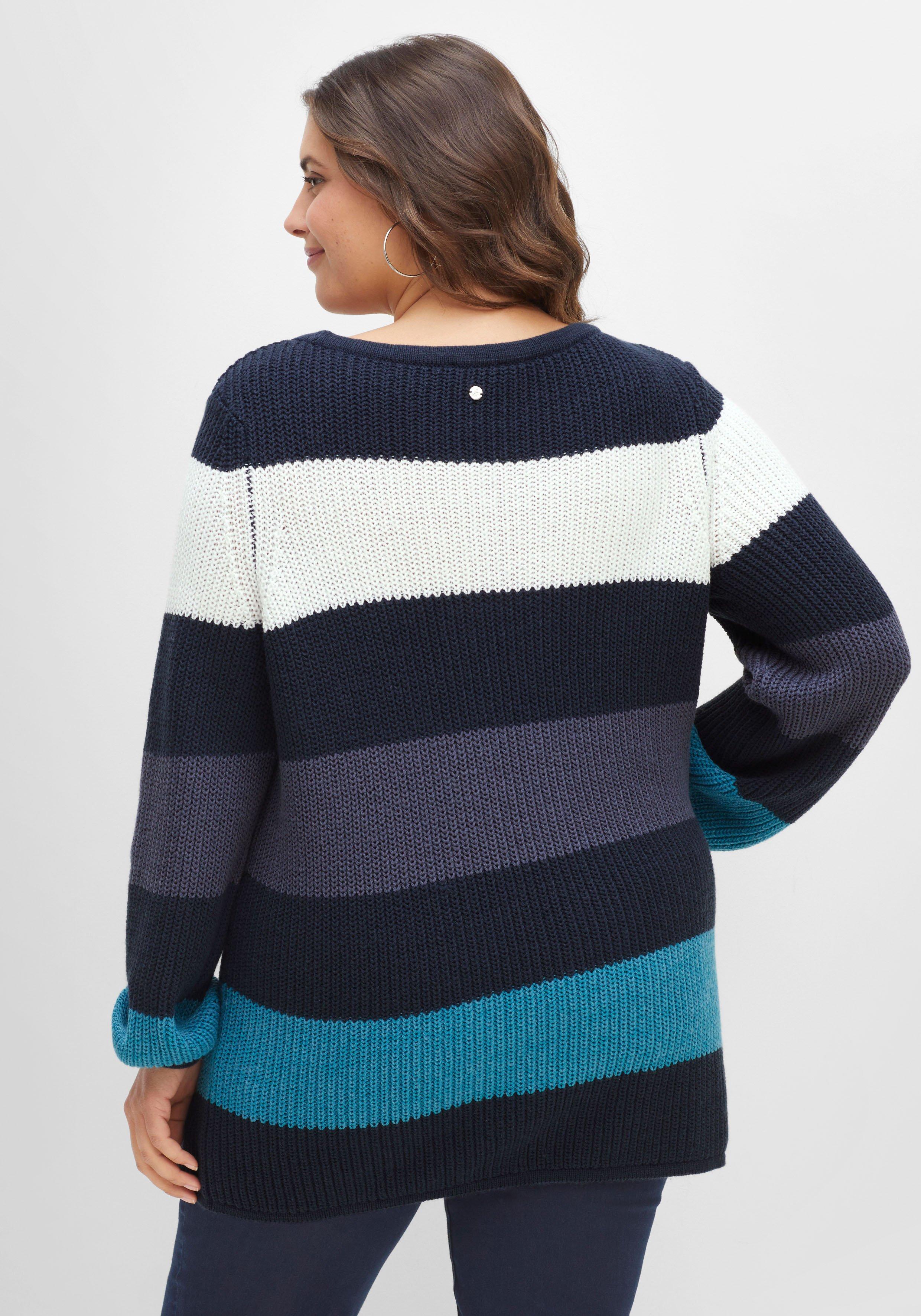 Pullover mit Blockstreifen, in Perlfangstruktur