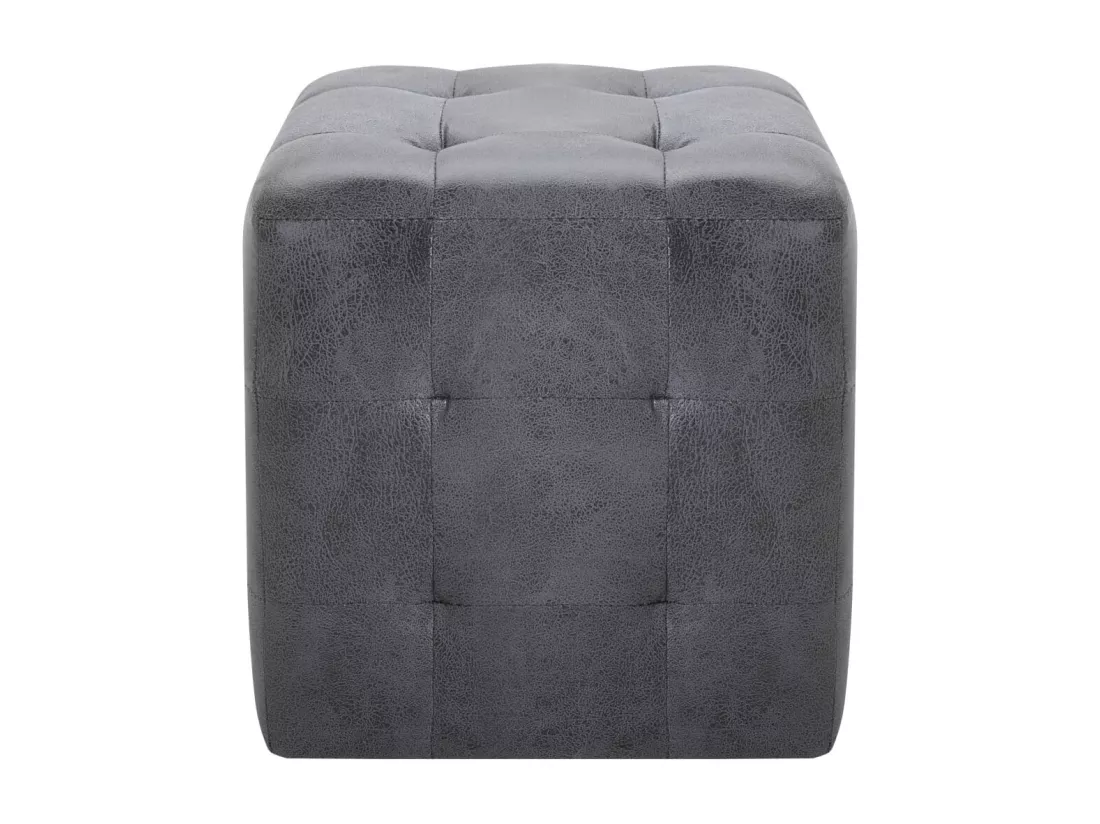 2 pcs Poufs Gris 30 x 30 x 30 cm Similicuir daim