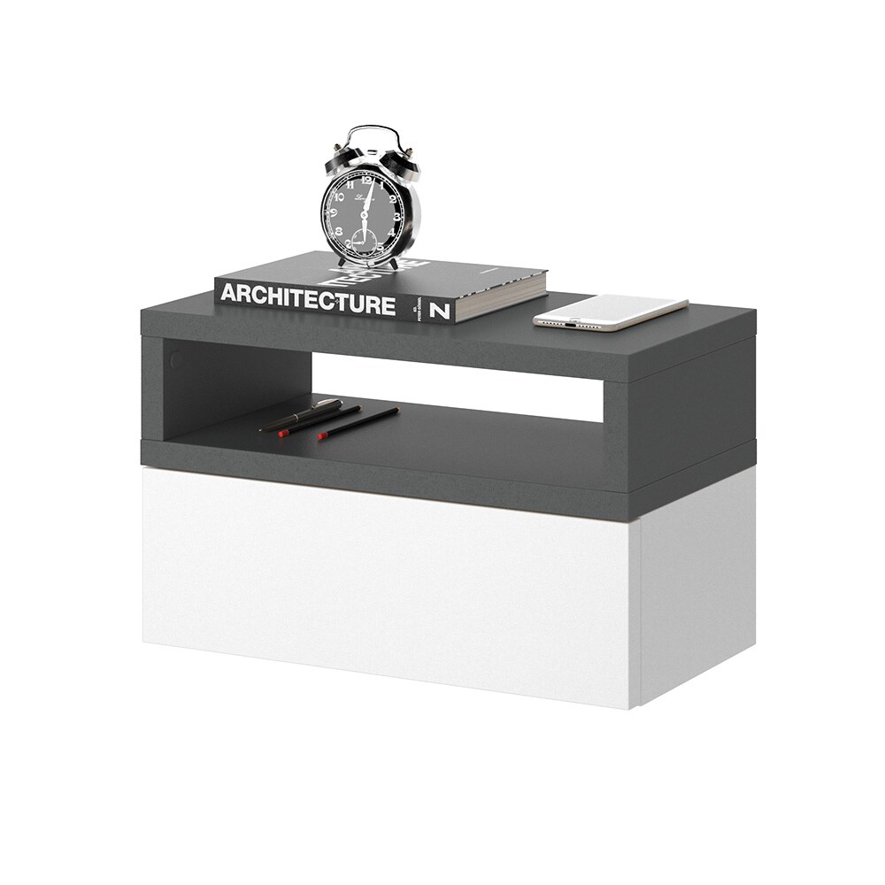 Vicco hängender Nachttisch Urbano, 45x28cm, Weiß Anthrazit, Kommode mit Schublade