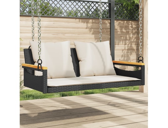VIDAXL - Balancelle avec coussins noir 109x62x40 cm résine tressée