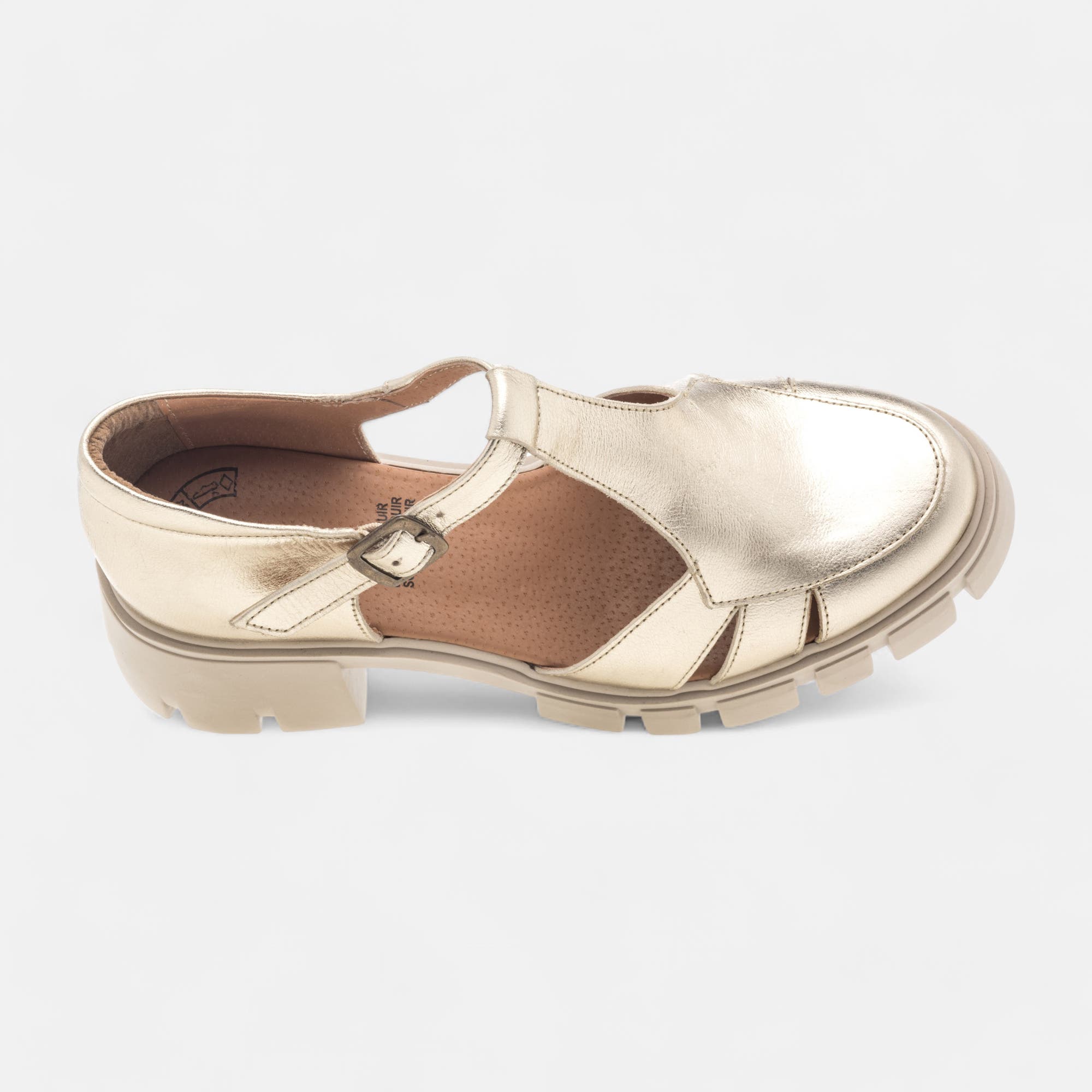 Mocassins à talon compensé Femme en cuir or