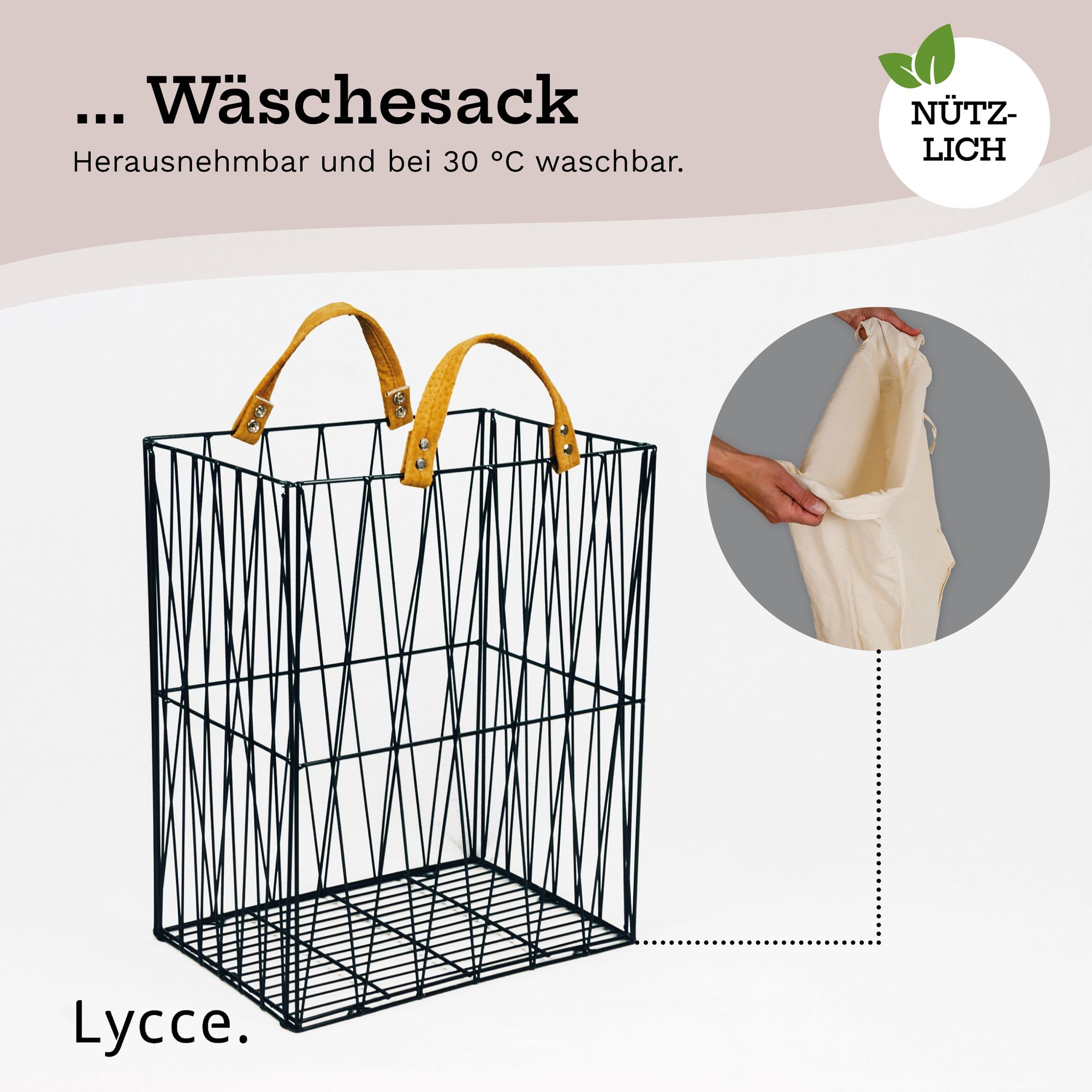 Lycce Wäschekorb 35L aus Metall geflochten, zusammenklappbar Dekokorb schwarz