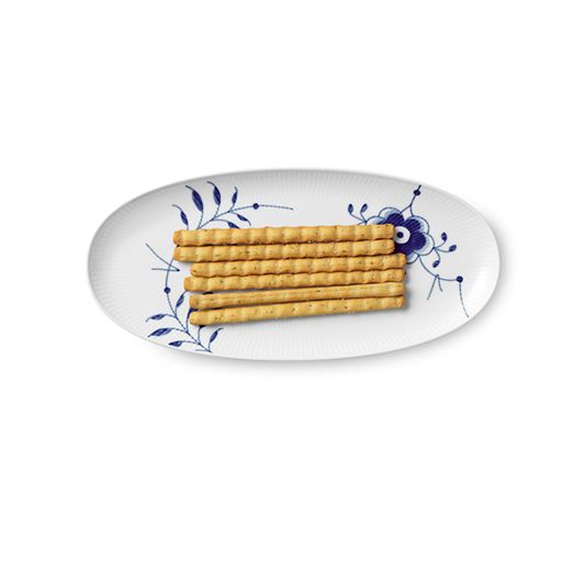 Royal Copenhagen Blå Mega Riflet Aflangt Serveringsfad, 17x37 cm