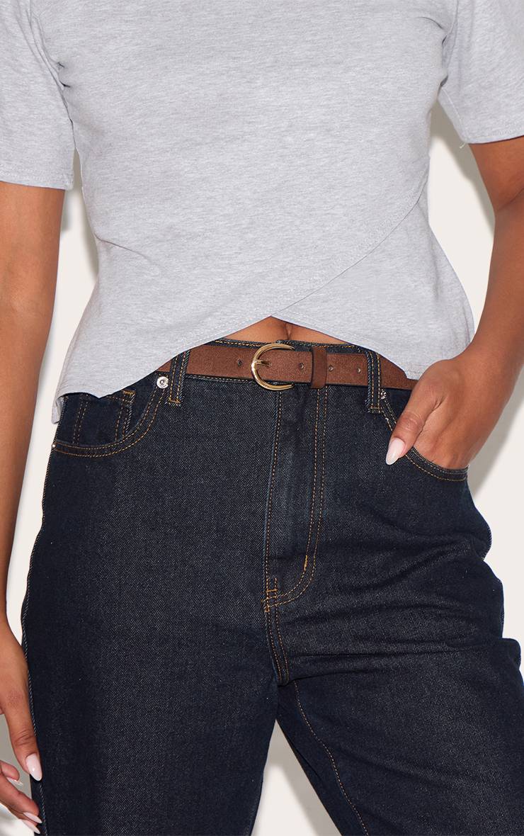 Chocolat Ceinture Fine En Faux Suède Avec Boucle Croissant Dorée