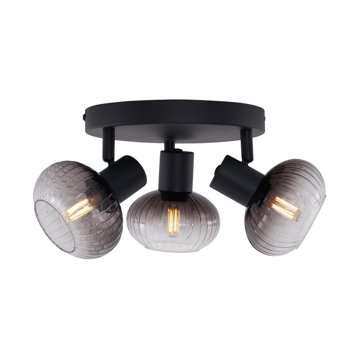 Moderne plafondspot zwart met smoke glas rond 3-lichts - Teddy