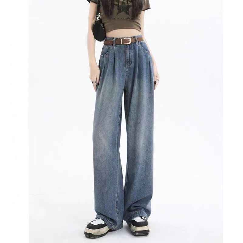 Everose - High Waist Washed Wide Leg Jeans