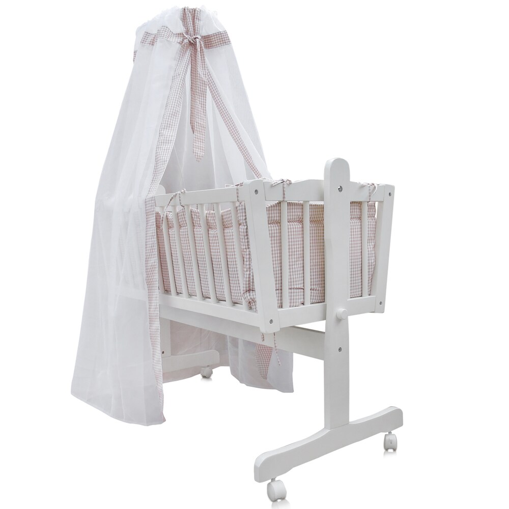 Baby Wiege Kinder Bett Stubenwagen Beistellbett + 9 tlg. Zubehör Weiß / Beige