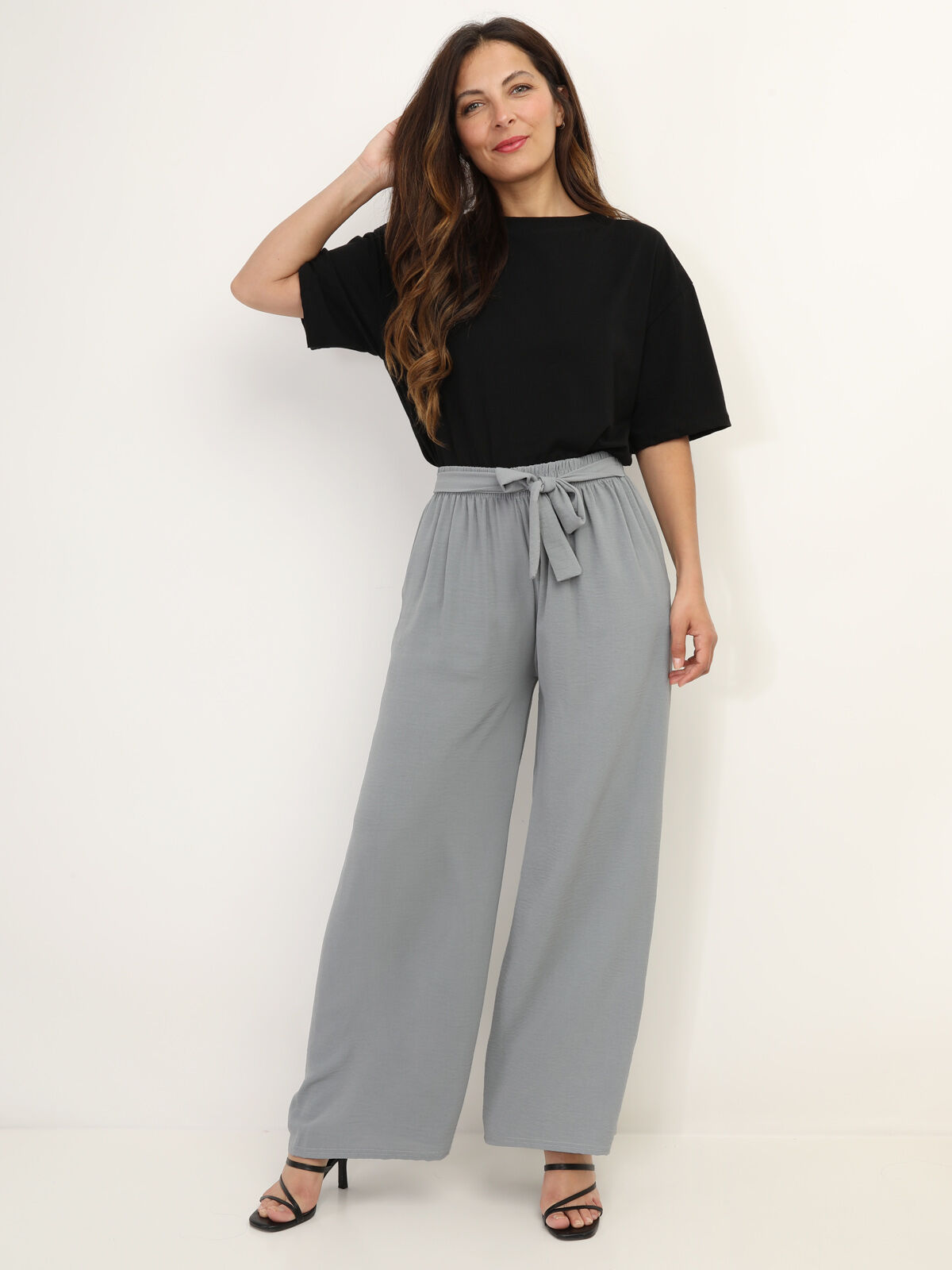 Pantalon fluide ceinturé- Gris