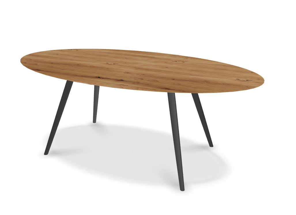 They & Me eettafel Joy – ovaal – eiken rustiek lak – onderstel RAL9017 verkeerszwart 200 x 110 x 75 | Eiken Rustiek Lak | Verjongde Rand | Frame RAL9017 Verkeerszwart