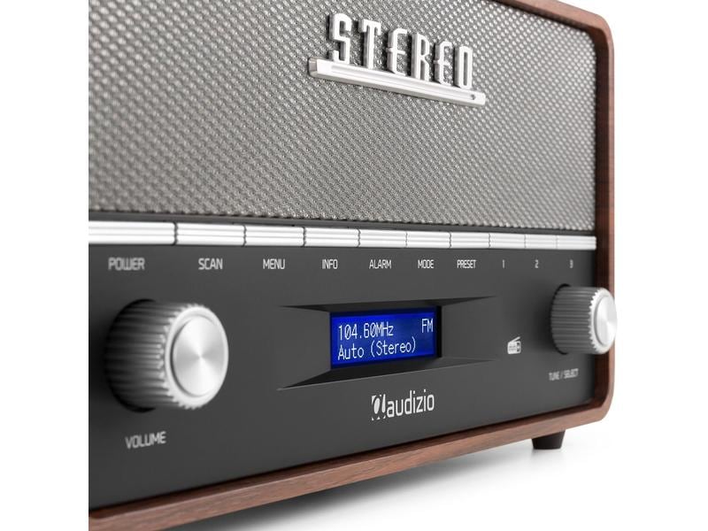 Audizio DAB  Radio Corno Grau Digitalradio im Retro-Design mit Stereo-Lautsprechersystem und Senderspeicherung