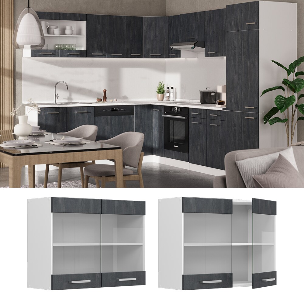 Vicco Hängeglasschrank R-Line Schwarz Beton Weiß 80 cm