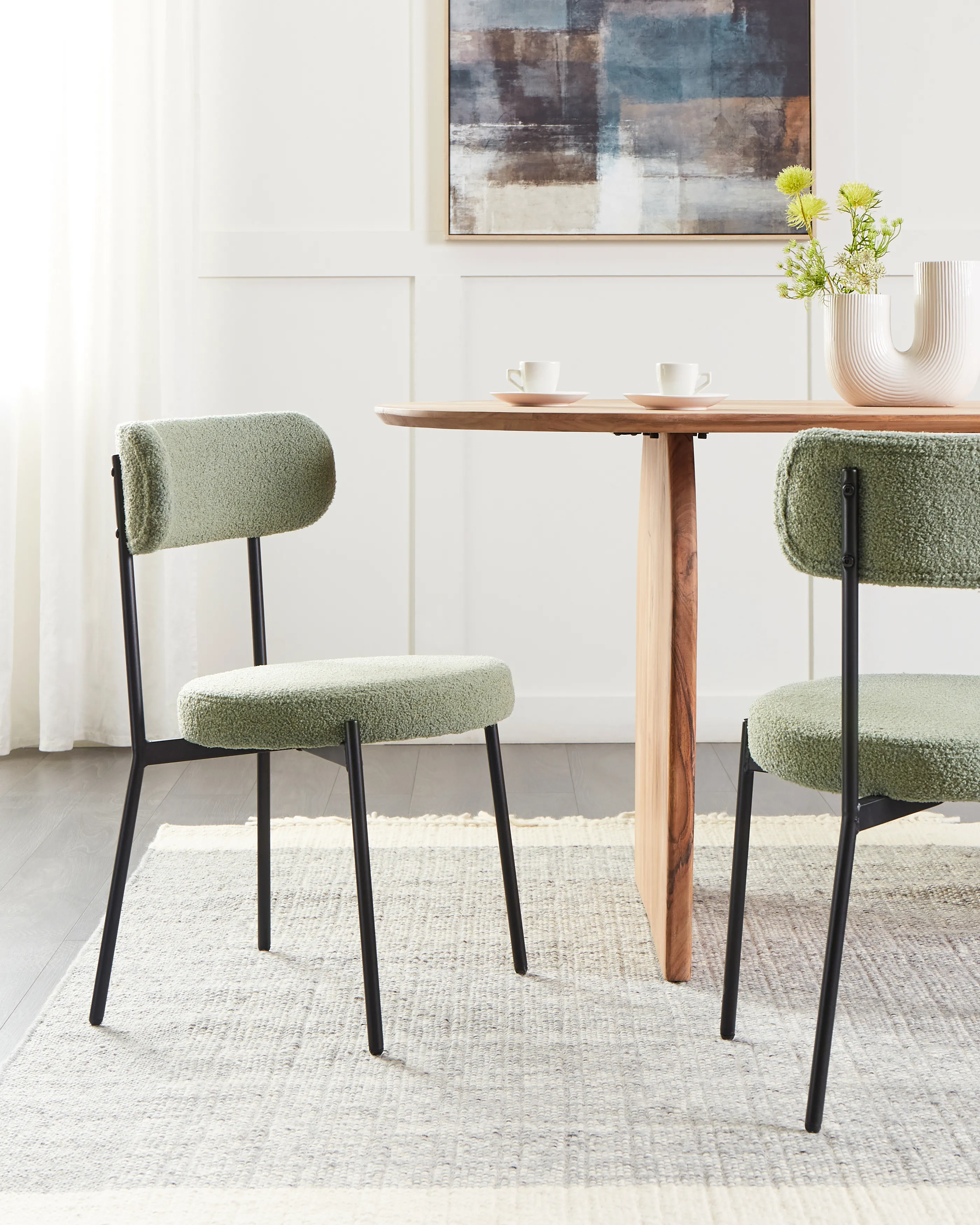 Set van 2 eetkamerstoelen ALLISON Bouclé Lichtgroen