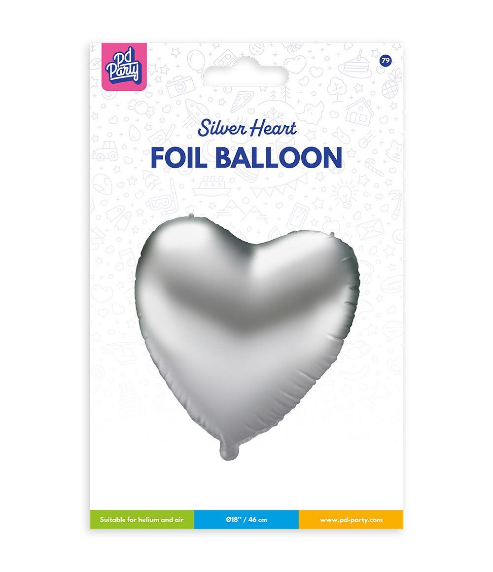 Hart Helium Ballon Zilver Leeg 46cm