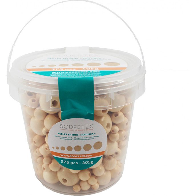 Pack de perles sodertex en bois naturea - 7 tailles -    575 pcs - 580g - 1 coloris
