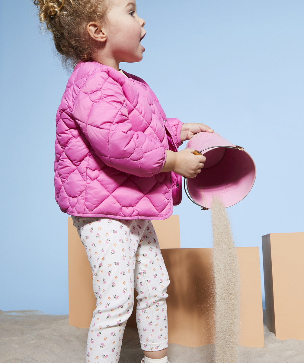 LEGGING BÉBÉ FILLE EN COTON BIO BLANC CÔTELÉ AVEC IMPRIMÉ FLEURI