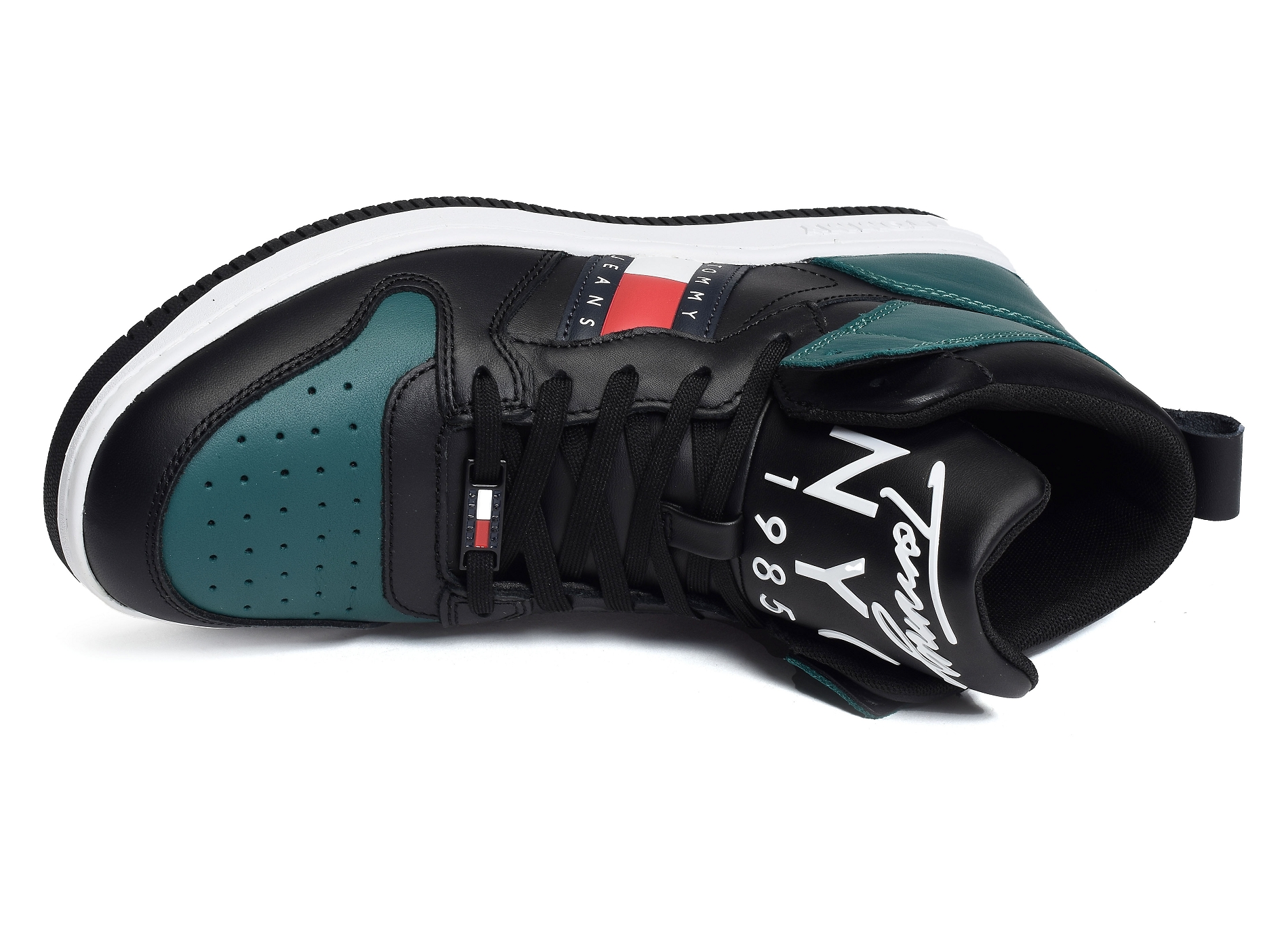 Leather mid cut basket 1076 noir vert