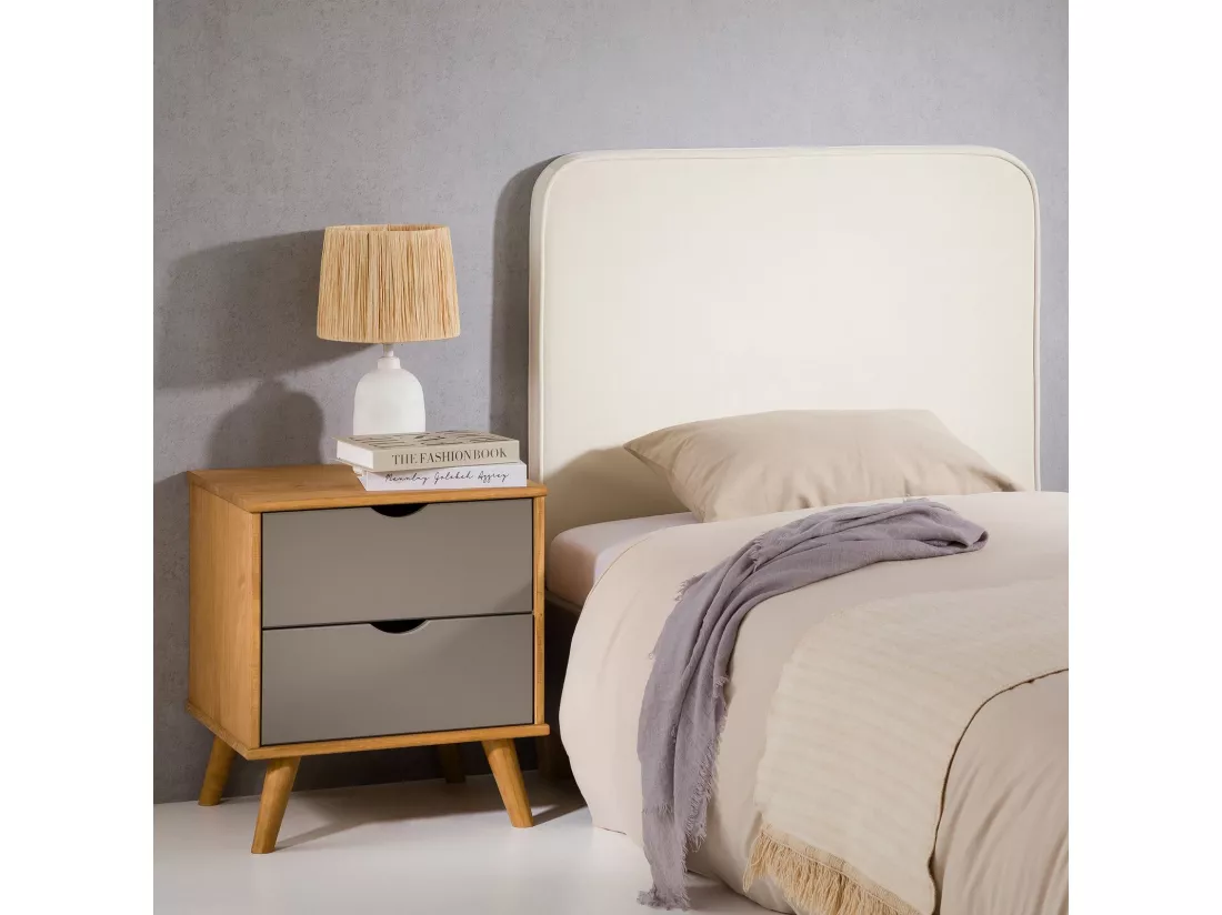 Tête de lit LUNAR 90, En tissu rembourré, Fixation murale Design arrondi moderne, Pour lit 90 cm ou moins, Blanc crème