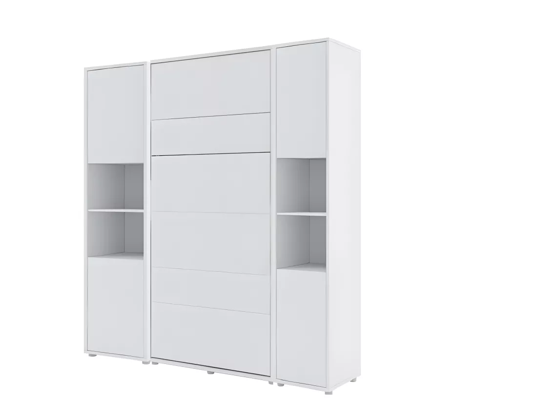 Lenart Armoire Lit escamotable +2 Placards Vertical 140x200 cm blanc mat Lit Rabattable Lit Mural