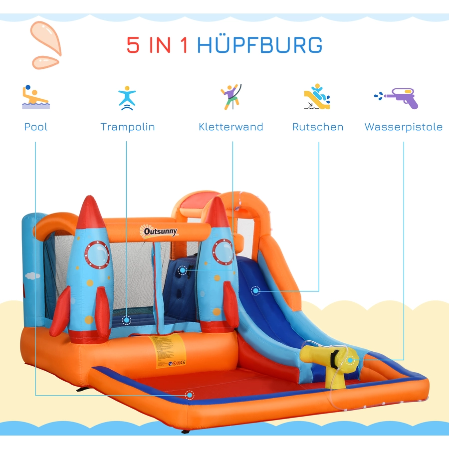 Outsunny Hüpfburg mit einem Pool und einer Rutsche bunt